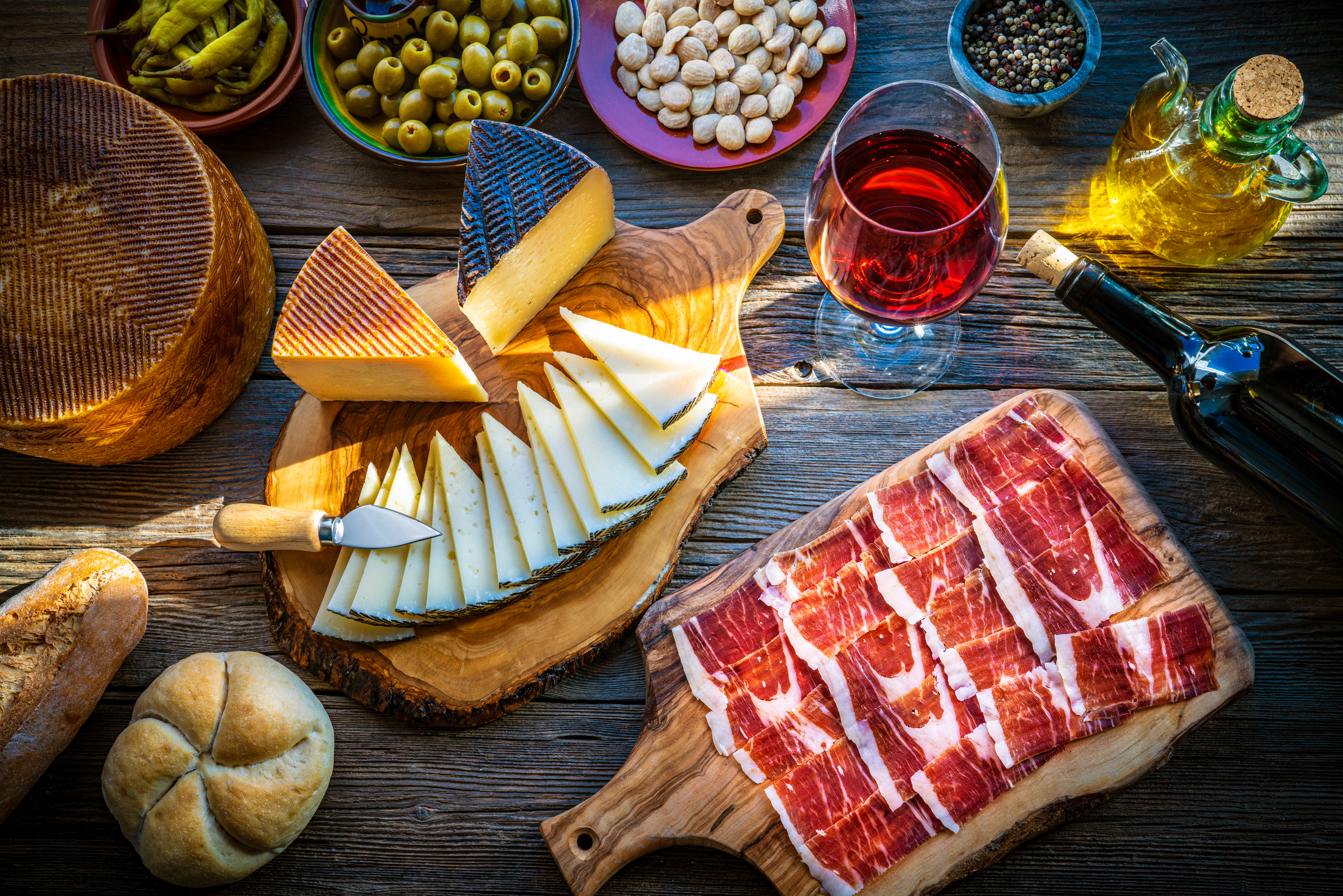 Tapas from Spain food iberian ham cheese wine